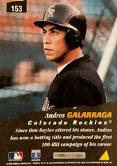 Rear | Andres Galarraga Baseball Cards 1996 Pinnacle