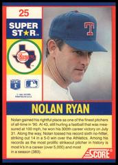 Back Of Card | Nolan Ryan Baseball Cards 1991 Score Superstars