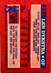 Card Back | Len Dykstra Baseball Cards 1991 Topps Cracker Jack Series 1