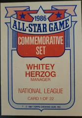 Back | Whitey Herzog Baseball Cards 1987 Topps All Star 22