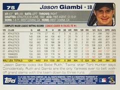 Rear | Jason Giambi Baseball Cards 2004 Topps Opening Day