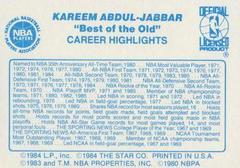 Back Side | Kareem Abdul-Jabbar Basketball Cards 1986 Star Best of the New Old