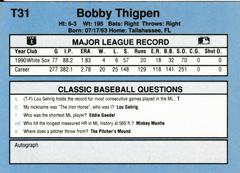 Back | Bobby Thigpen Baseball Cards 1991 Classic