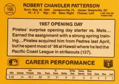Rear | Bob Patterson Baseball Cards 1987 Donruss Opening Day