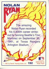 Reverse | 5,500th Strikeout Baseball Cards 1991 Pacific Nolan Ryan