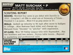 Rear | Matt Suschak Baseball Cards 2010 Bowman Chrome Draft Picks & Prospects