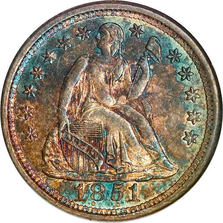 1851 O Coins Seated Liberty Dime