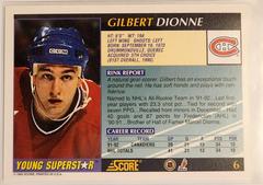 Back Of Card | Gilbert Dionne Hockey Cards 1992 Score Young Superstars