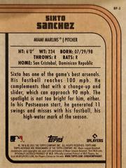 Back | Sixto Sanchez Baseball Cards 2021 Topps Heritage Rookie Performers
