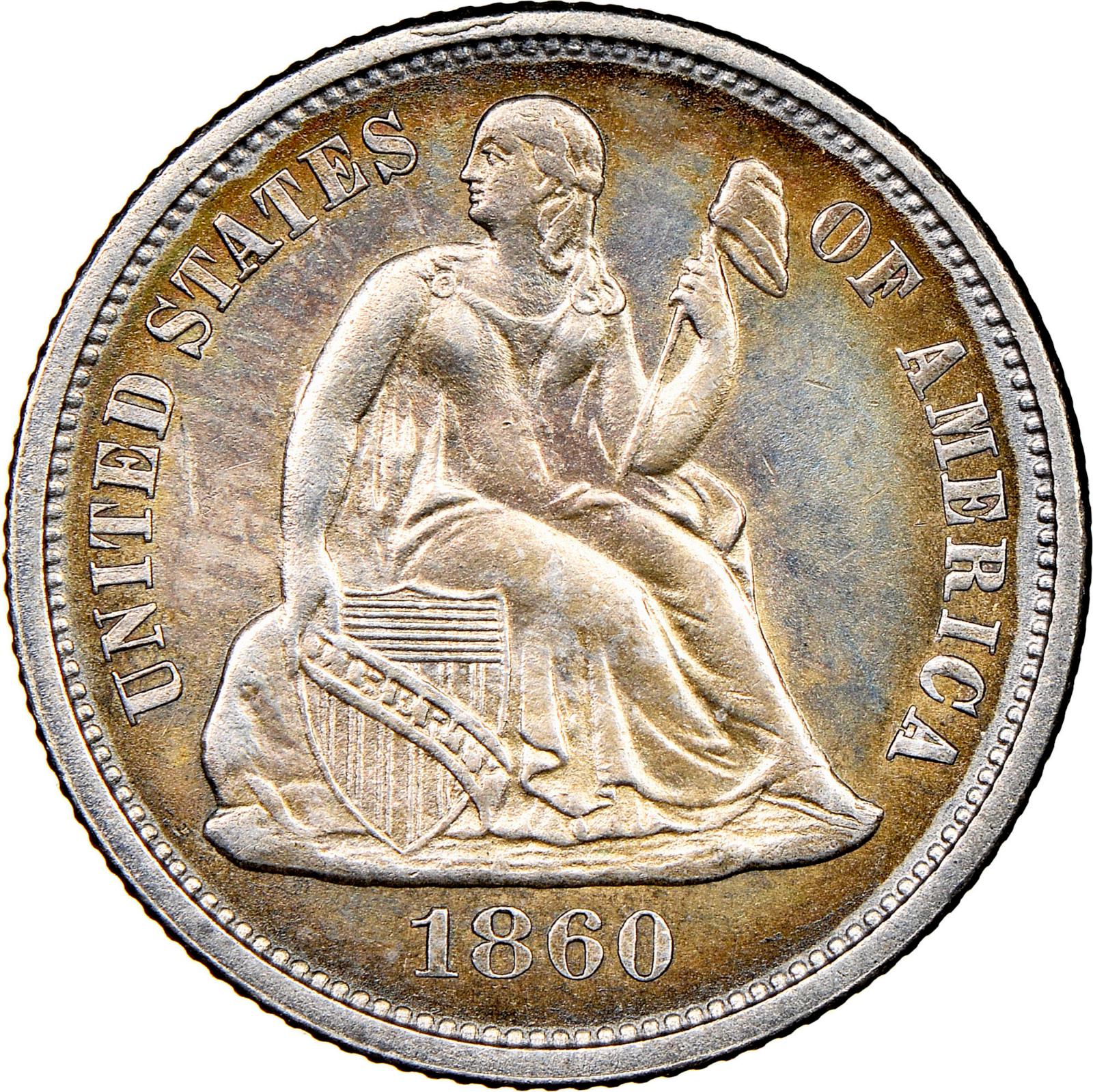 1860 [PROOF] Coins Seated Liberty Dime