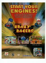 US Release Promo Poster For Konami Racers | Krazy Racers GameBoy Advance