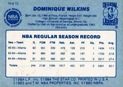 Back Side | Dominique Wilkins Basketball Cards 1986 Star Best Of The Best