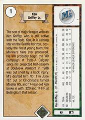Card Back | Ken Griffey Jr. [Star Rookie] Baseball Cards 1989 Upper Deck