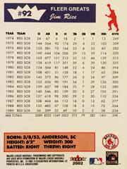 Rear | Jim Rice Baseball Cards 2002 Fleer Greats