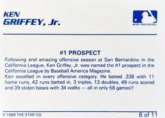 Card Back | Ken Griffey Jr. [#1 Prospect White Back] Baseball Cards 1989 Star Griffey Jr