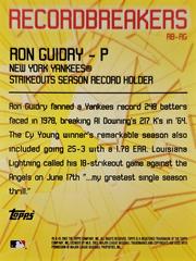 Rear | Ron Guidry Baseball Cards 2002 Topps Record Breakers