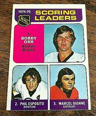 Scoring Leaders [Orr, Esposito, Dionne] #210 Hockey Cards 1975 O-Pee-Chee Prices