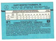 Back Of Card | Gary Thurman Baseball Cards 1988 Leaf