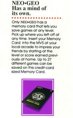 Memory Card Info From SNK Brochure | Neo-Geo Memory Card Neo Geo AES