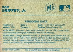 Card Back | Ken Griffey Jr. [Personal Data] Baseball Cards 1991 Star All Stars