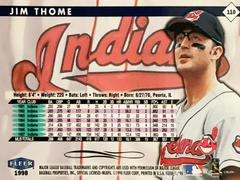 Rear | Jim Thome Baseball Cards 1998 Fleer Tradition