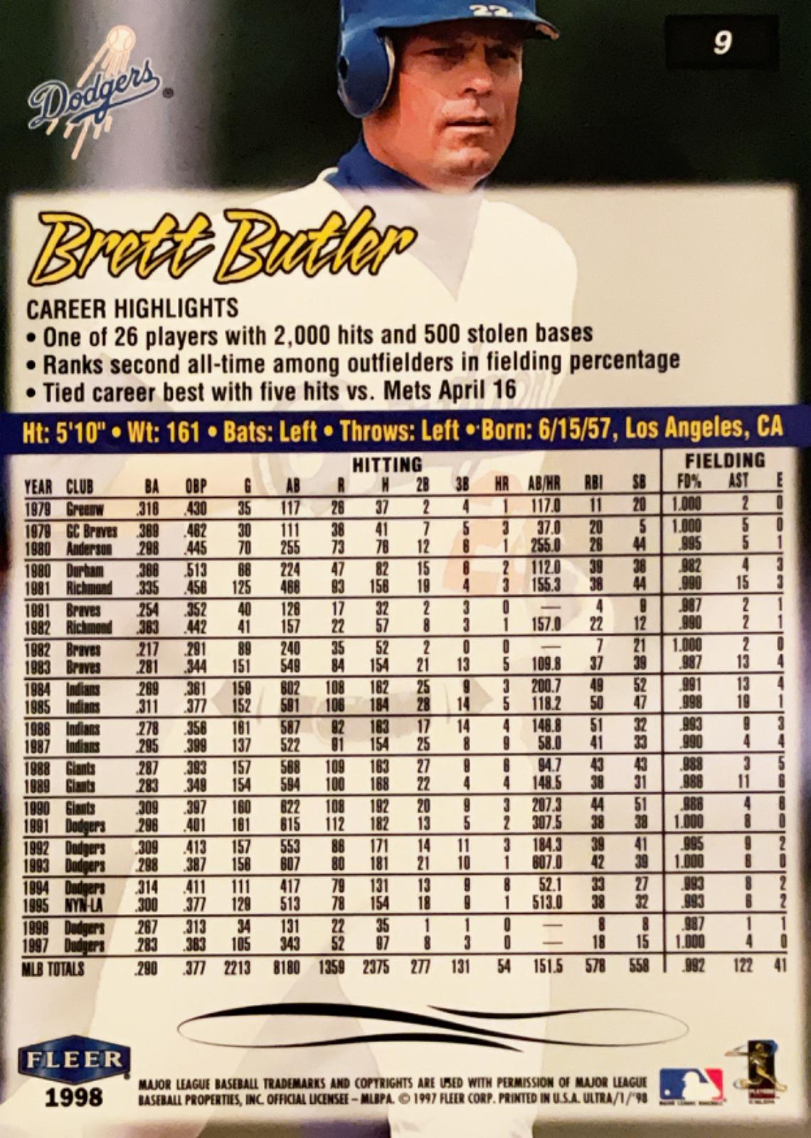 Brett Butler #9 Prices | 1998 Ultra | Baseball Cards