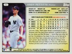 Rear | Andy Pettite Baseball Cards 1999 Topps Opening Day