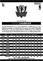 Back Of Card | Tyson Chandler Basketball Cards 2014 Panini Hoops