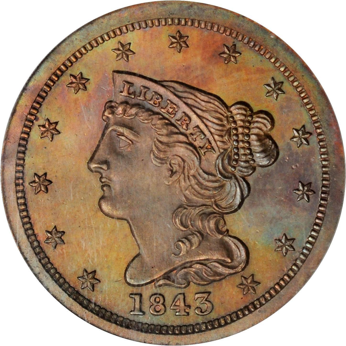 1843 [PROOF] Coins Braided Hair Half Cent