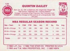 Back Side | Quintin Dailey Basketball Cards 1986 Star