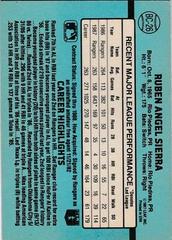 Back Of Card | Ruben Sierra Baseball Cards 1988 Donruss MVP