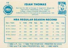 Back Side | Isiah Thomas Basketball Cards 1986 Star