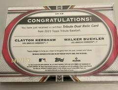 Back | Clayton Kershaw, Walker Buehler Baseball Cards 2023 Topps Tribute Dual Relics 2 Image