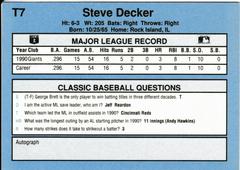 Back | Steve Decker Baseball Cards 1991 Classic