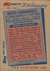 Back Of Card | Keith Hernandez Baseball Cards 1982 Kmart