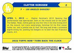 Back | Clayton Kershaw Baseball Cards 2022 Topps Now Turn Back the Clock