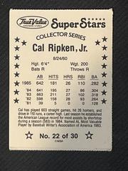 Back | Cal Ripken Jr. Baseball Cards 1986 True Value Perforated