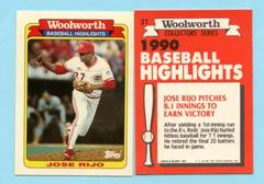 Jose Rijo #31 Baseball Cards 1990 Woolworth Prices