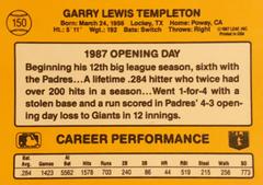 Rear | Garry Templeton Baseball Cards 1987 Donruss Opening Day