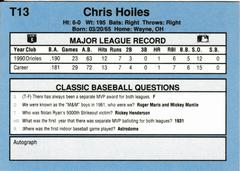 Back | Chris Hoiles Baseball Cards 1991 Classic