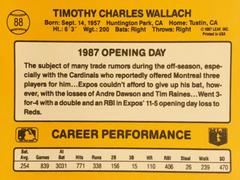 Rear | Tim Wallach Baseball Cards 1987 Donruss Opening Day