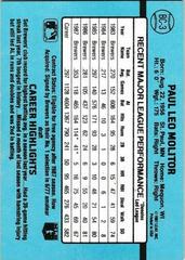Back Of Card | Paul Molitor Baseball Cards 1988 Donruss MVP