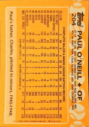 Paul O'Neill #204 Prices | 1988 Topps | Baseball Cards
