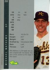 Reverse | Michael Mathews Baseball Cards 1992 Classic 4 Sport