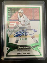 Sebastian Aho [Emerald Ice Autograph] Hockey Cards 2021 Parkhurst Prices