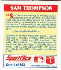Sam Thompson #1 Baseball Cards 1989 Sportflics Mini the Unforgetables Prices