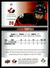 Back Of Card  | Adam Fantilli Hockey Cards 2022 Upper Deck Team Canada Juniors
