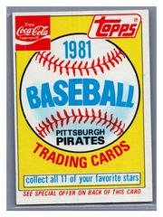 Pirates Header Baseball Cards 1981 Coca Cola Prices