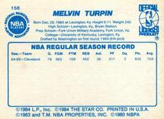 Back Side | Mel Turpin Basketball Cards 1986 Star
