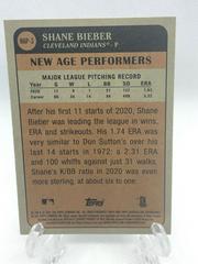 Back Of Card | Shane Bieber Baseball Cards 2021 Topps Heritage New Age Performers